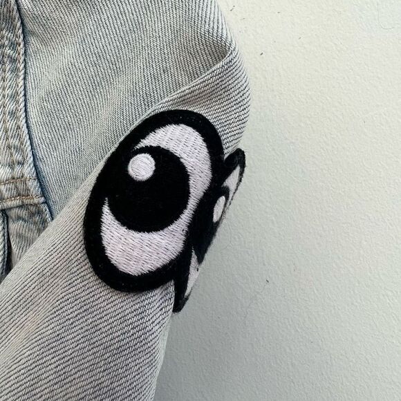 Gap Kids Button-Down Sequin Patches Denim Jacket Light Wash Blue Size M - Picture 7 of 13